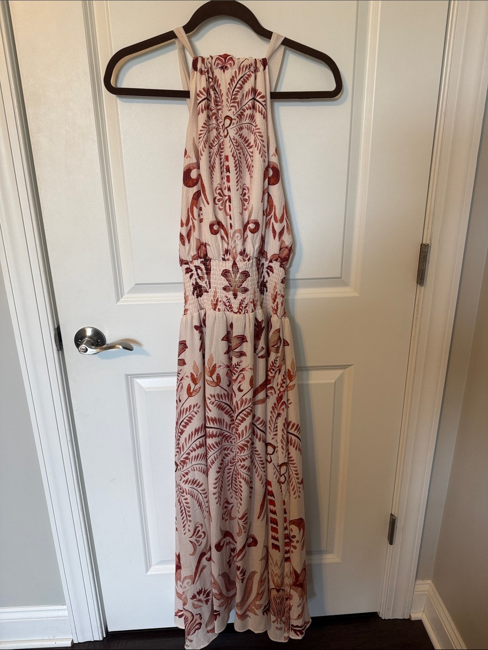 Her Bottari Women’s Medium Boho Halter Maxi Dress Smocked Floral Print